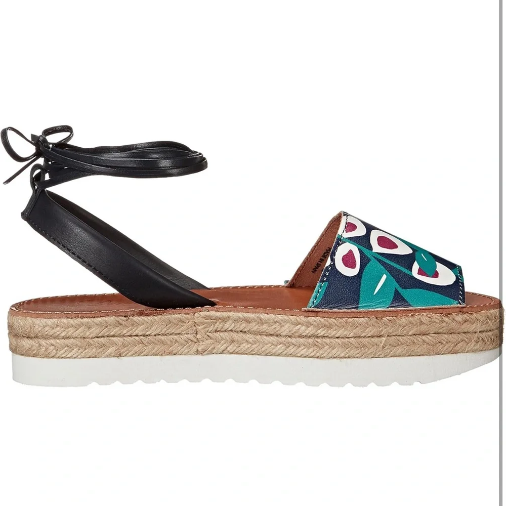 Delman Floral Espadrille Platform Sandals | Ankle Tie | Size 8